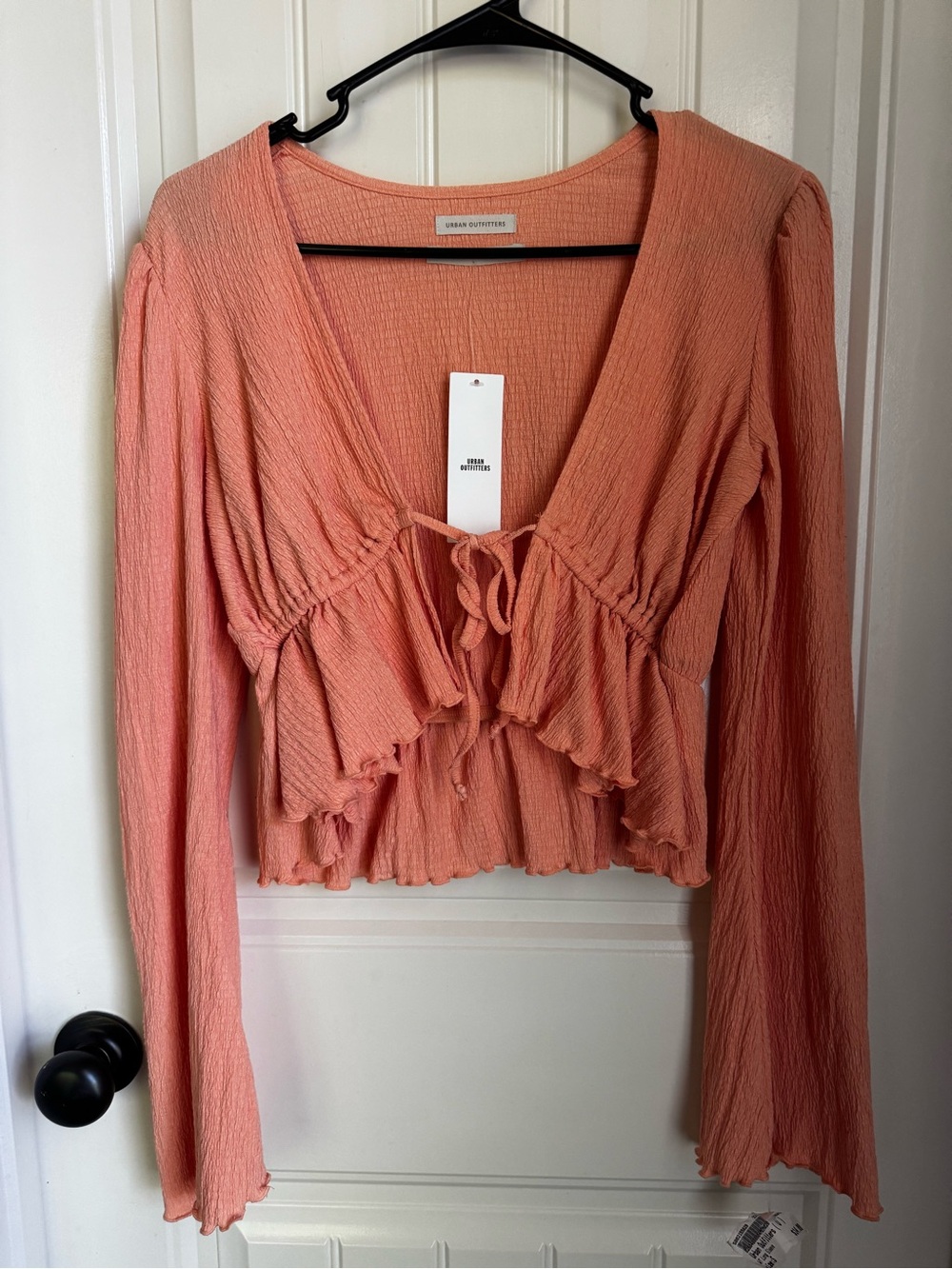 Urban Outfitters Coral Tie-Front Ruffle Blouse